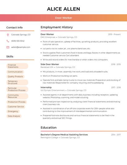 Door Worker Resume