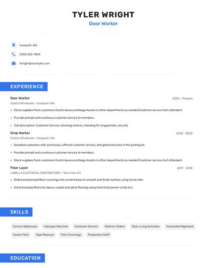 Door Worker Resume