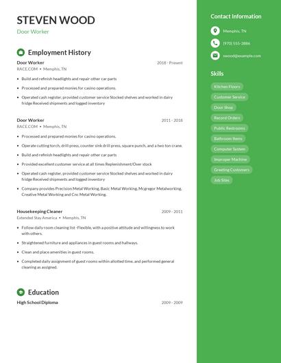 Door Worker Resume