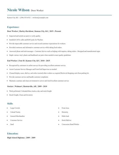 Door Worker Resume