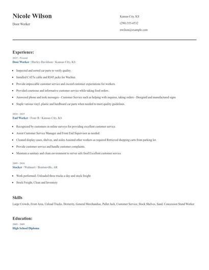 Door Worker Resume