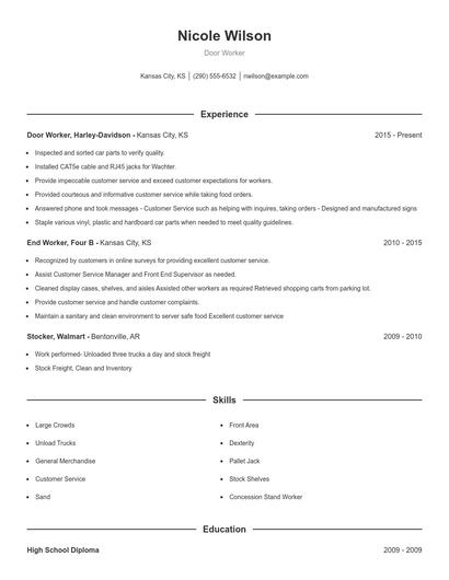 Door Worker Resume