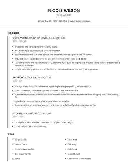 Door Worker Resume