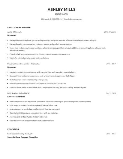 Doorman Resume