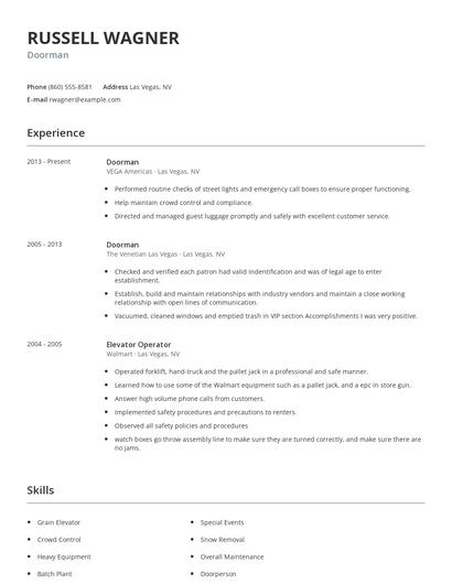Doorman Resume