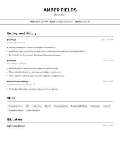 Doorman Resume