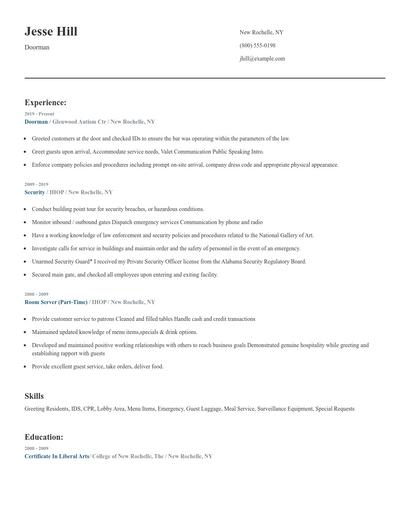 Doorman Resume
