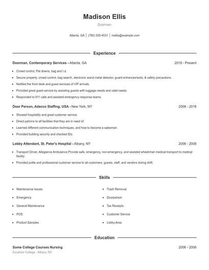Doorman Resume
