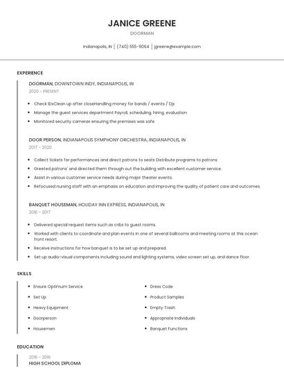 Doorman Resume