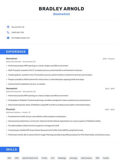 Dosimetrist Resume