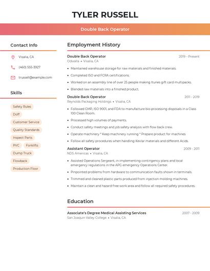 Double Back Operator Resume