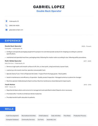 Double Back Operator Resume