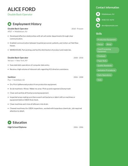 Double Back Operator Resume