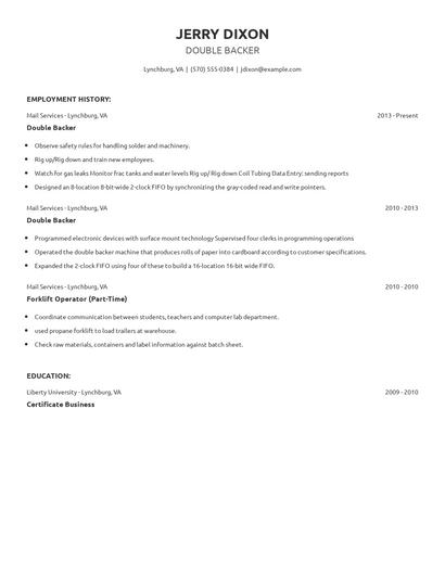 Double Backer Resume