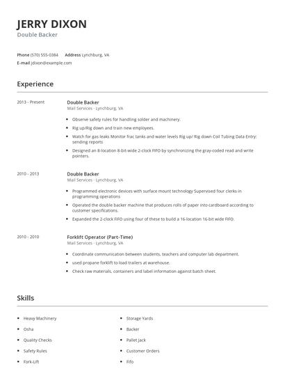 Double Backer Resume