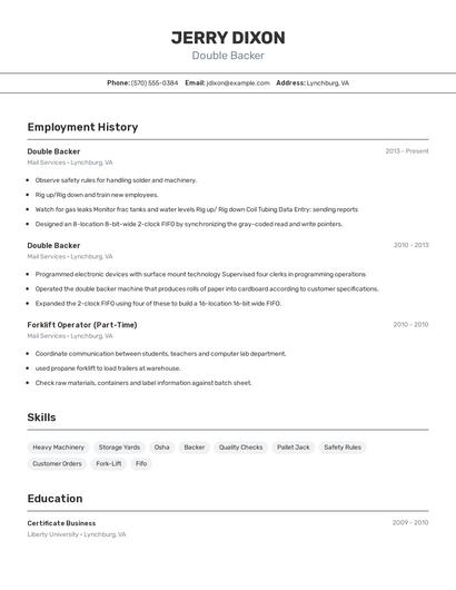 Double Backer Resume