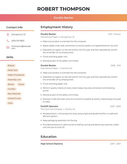 Double Backer Resume