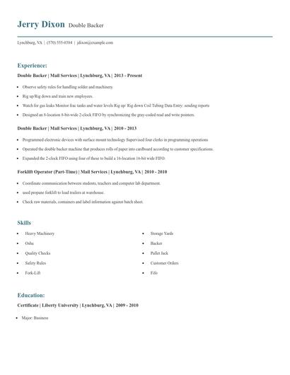 Double Backer Resume