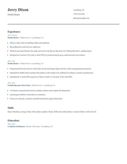 Double Backer Resume
