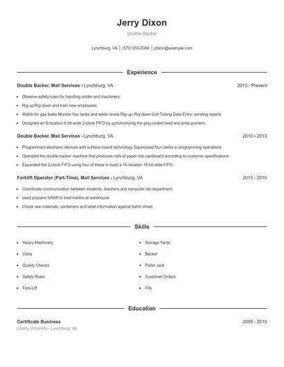 Double Backer Resume