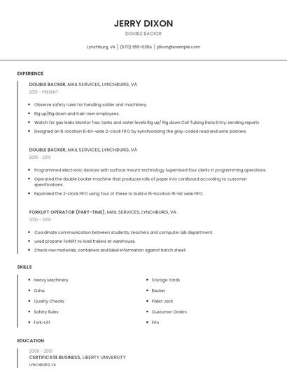 Double Backer Resume