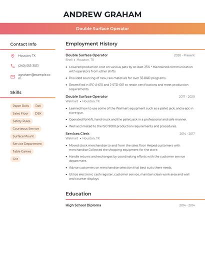 Double Surface Operator Resume