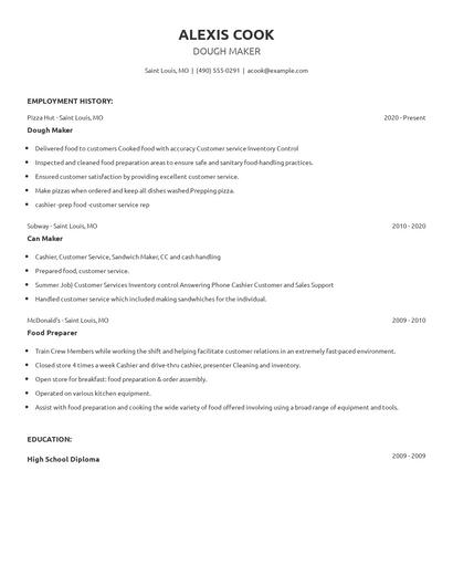 Dough Maker Resume