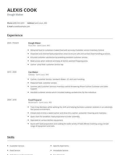 Dough Maker Resume