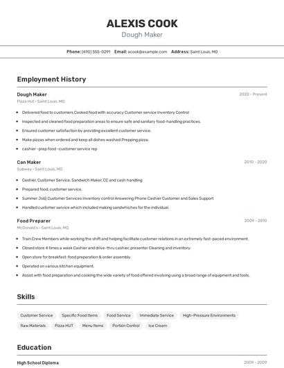 Dough Maker Resume