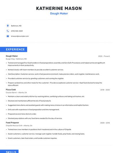 Dough Maker Resume