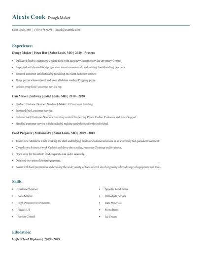 Dough Maker Resume