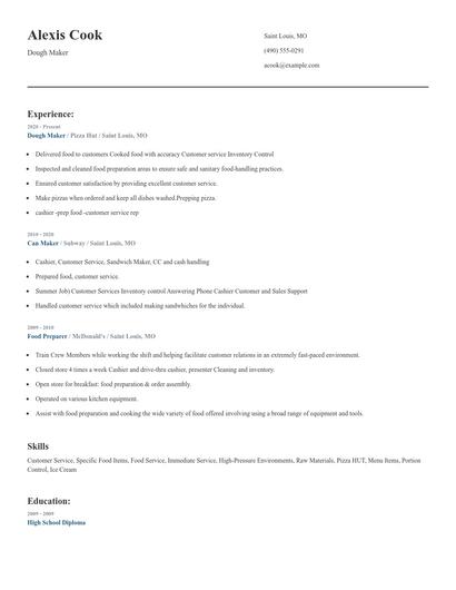 Dough Maker Resume