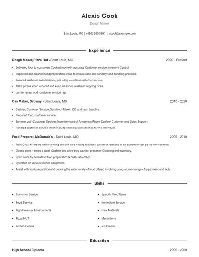 Dough Maker Resume