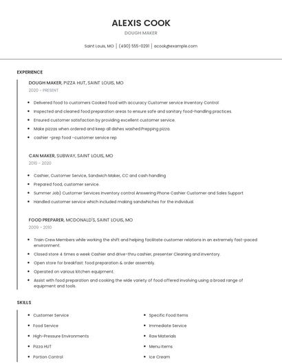 Dough Maker Resume