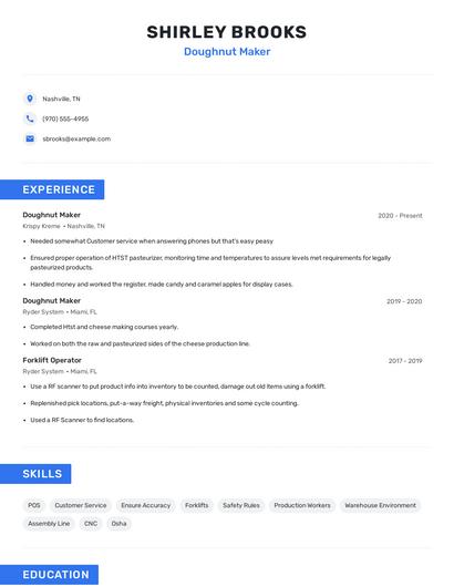Doughnut Maker Resume