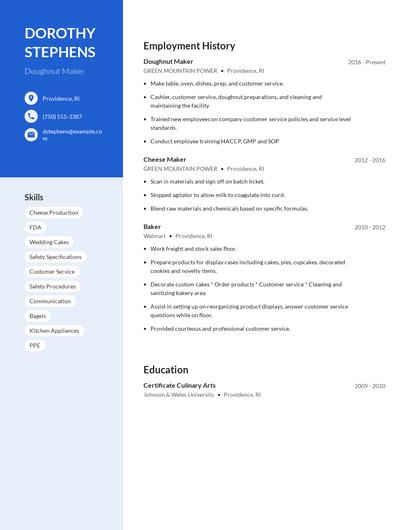 Doughnut Maker Resume