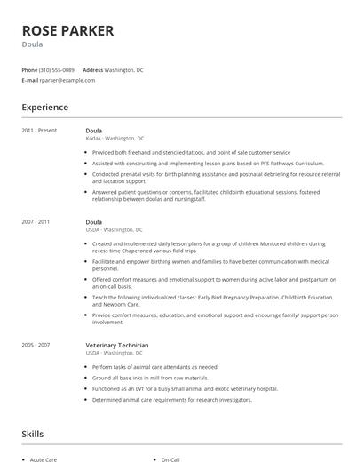 Doula Resume