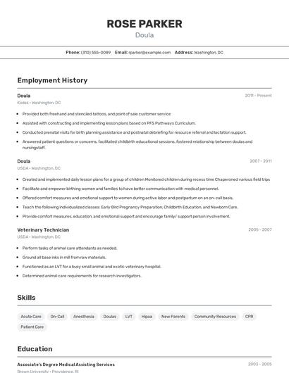 Doula Resume