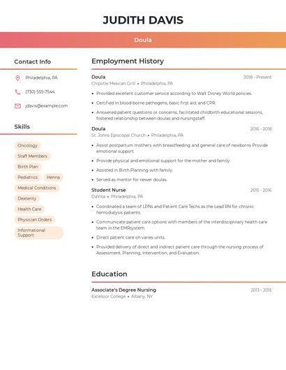 Doula Resume