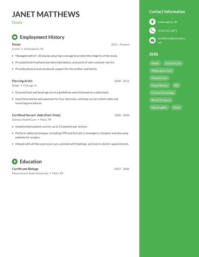 Doula Resume