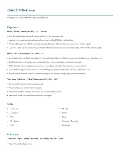 Doula Resume