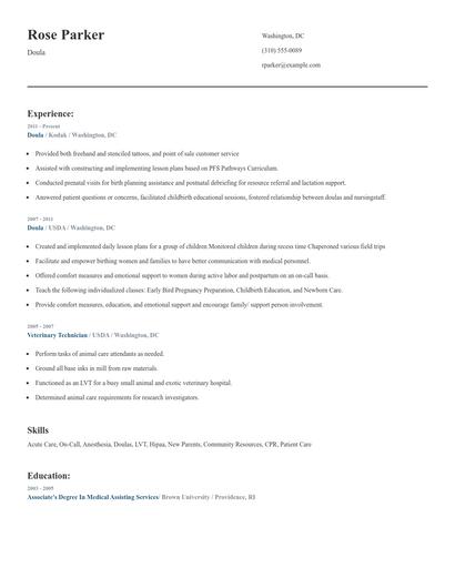 Doula Resume