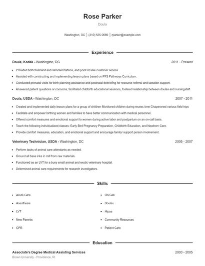 Doula Resume