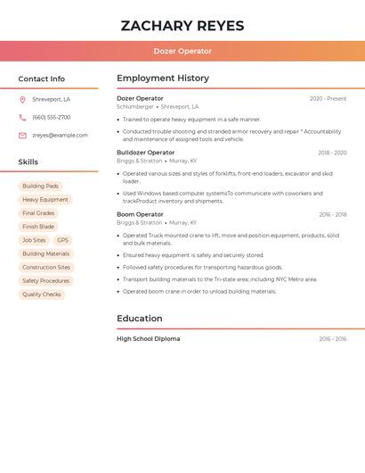 Dozer Operator Resume