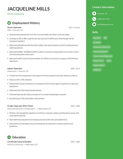 Dozer Operator Resume