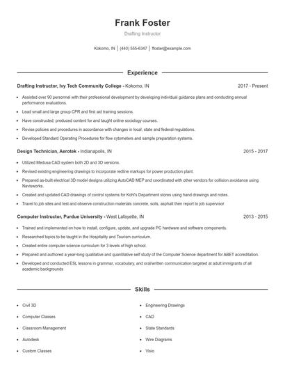Drafting Instructor Resume