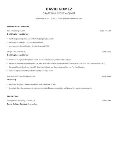 Drafting Layout Worker Resume