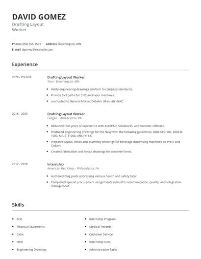Drafting Layout Worker Resume