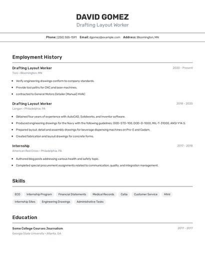 Drafting Layout Worker Resume