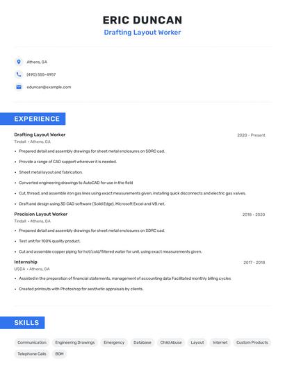 Drafting Layout Worker Resume